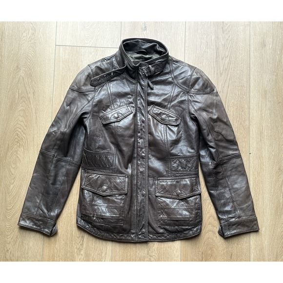 Eddie Bauer Women's Brown Lamb Leather Jacket Size Small Petite Moto - Picture 1 of 12